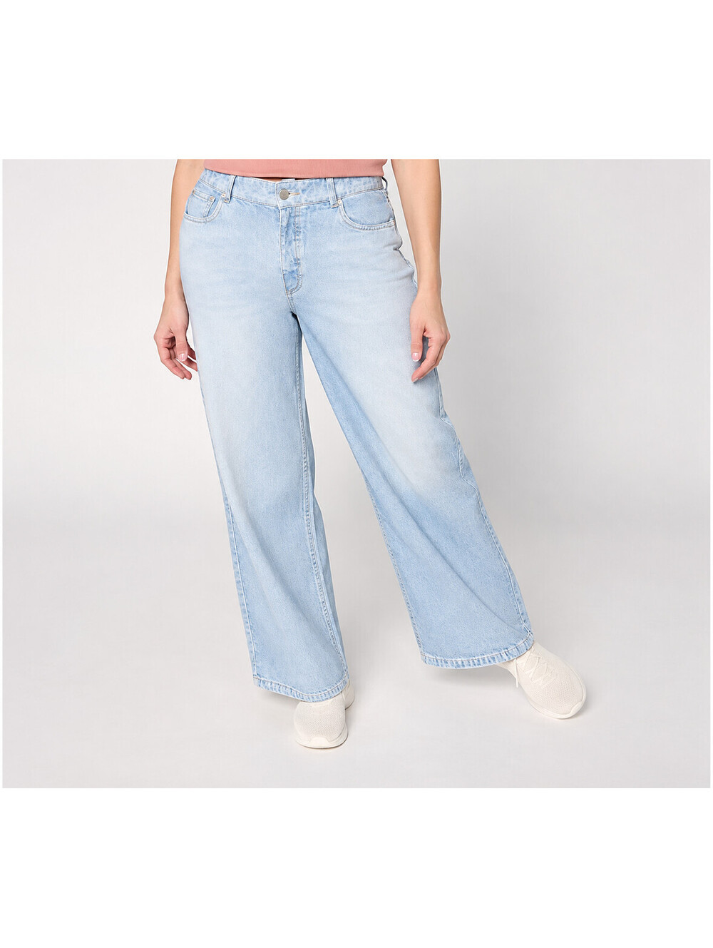 AnyBody Denim Effect French Terry Wide Leg Sweatpant Jean Light Wash, Tall Large